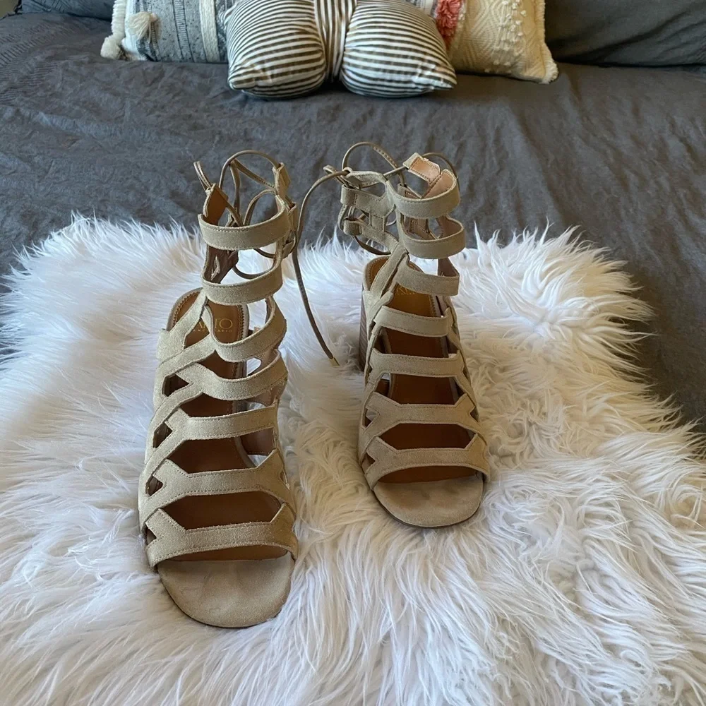 Franco Sarto/ Beige Suede Cage Connie Mules - Picture 4 of 7